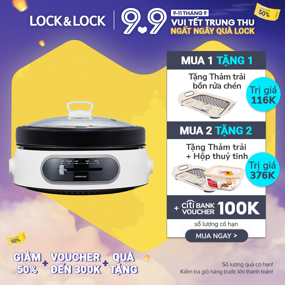Nồi điện đa năng Lock&Lock Multi Cooker EJP544WHT 4L - Bảo hành 2 năm