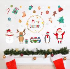 Decal trang trí Noel – Mọi nhân vật vẫy tay chào đón 1 mùa lễ Giang Sinh