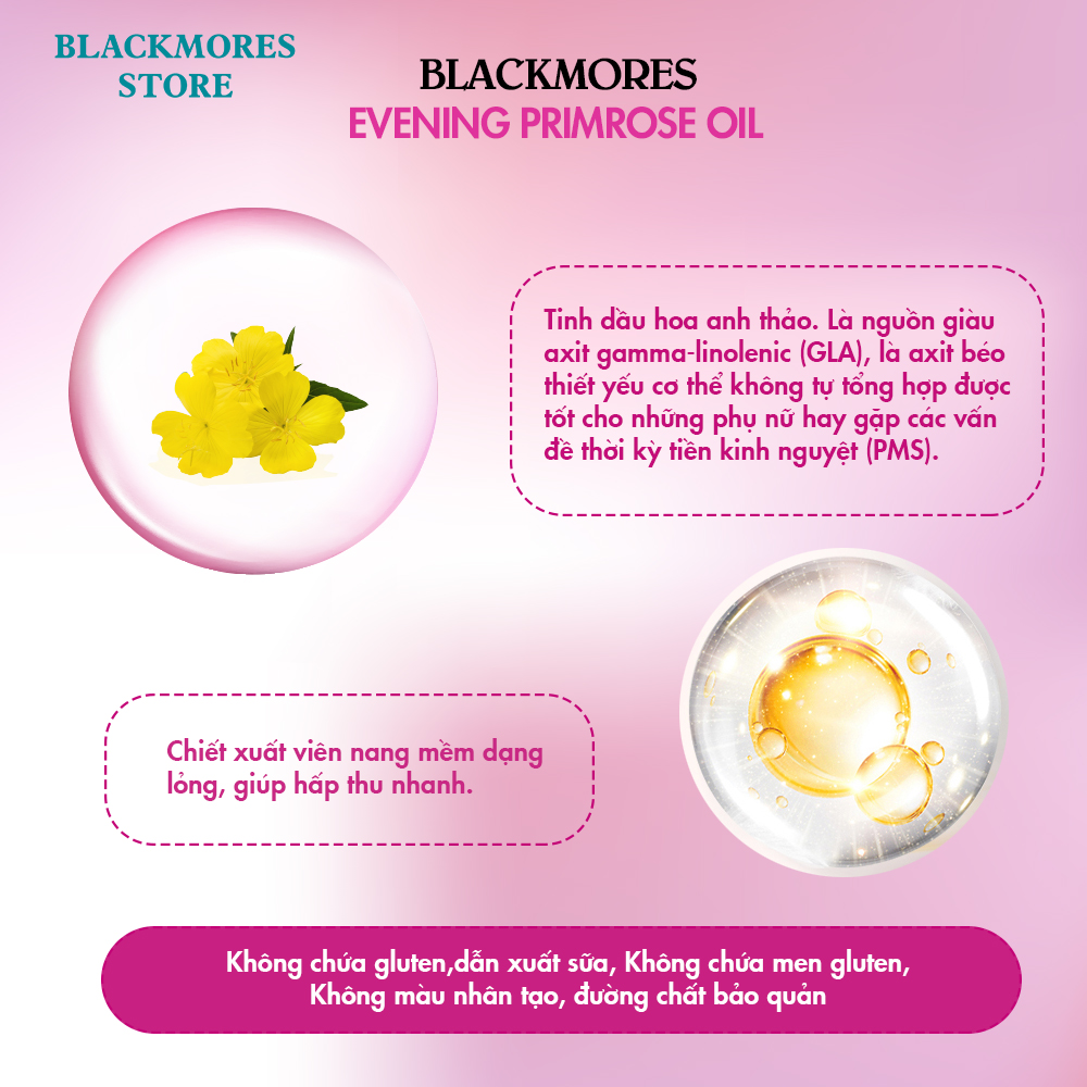 Viên uống Tinh Dầu Hoa Anh Thảo hỗ trợ cân bằng nội tiết tố nữ Blackmores Evening primrose oil 190...