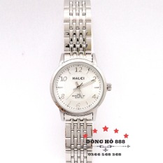 Đồng hồ nữ HALEI dây kim loại thời thượng dây trắng mặt trắng – HL484