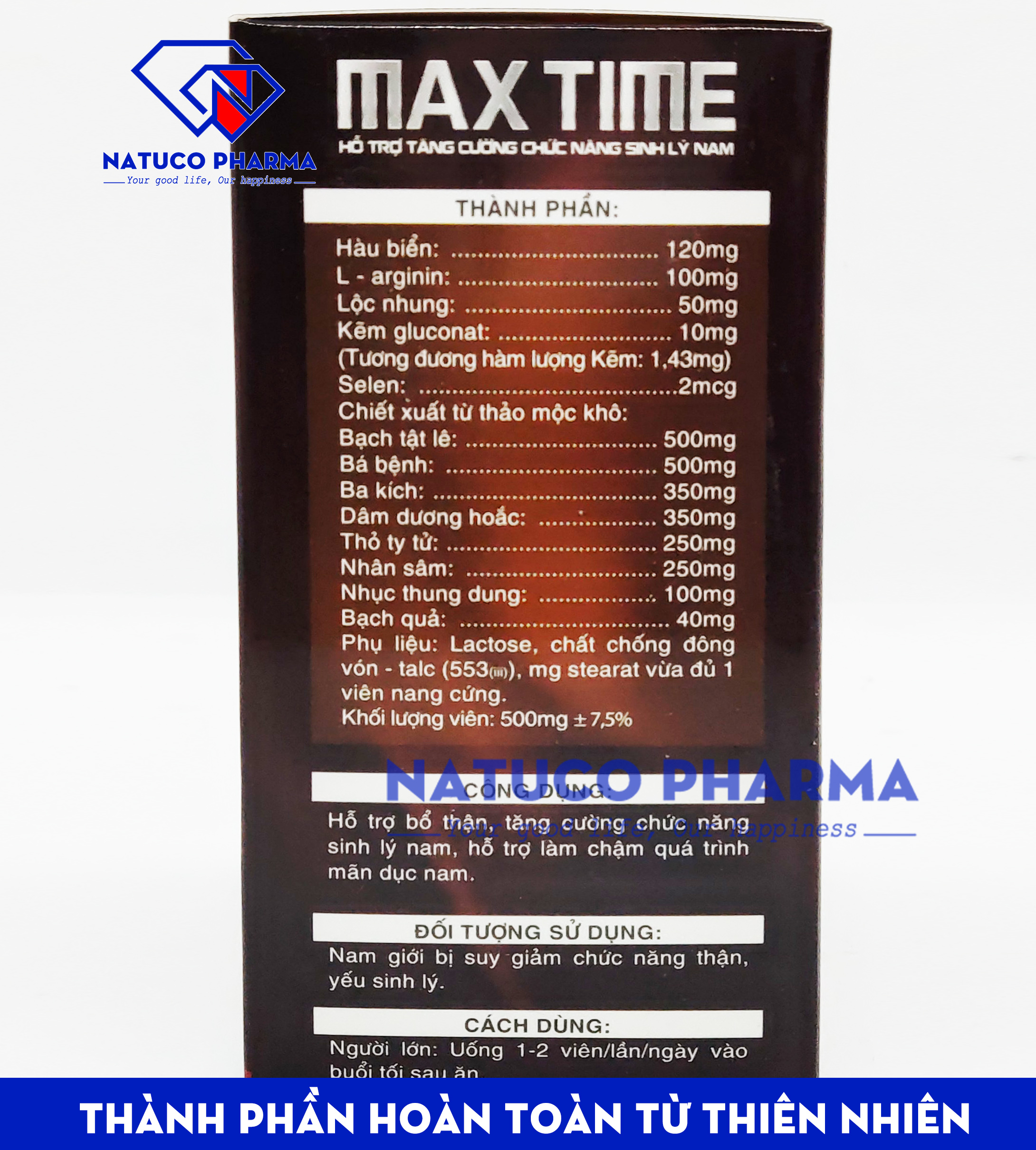 Viên uống tăng cường sinh lý MAX TIME - Thành phần hàu biển, ba kích, nhân sâm giúp bổ thận...