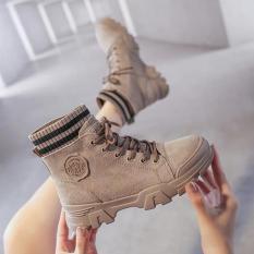 (VIDEO) Giày nữ Bốt nữ Boots cao cổ nữ thể thao vải nỉ da lộn độn đế siêu đẹp mix cổ chun kẻ Shyn Store