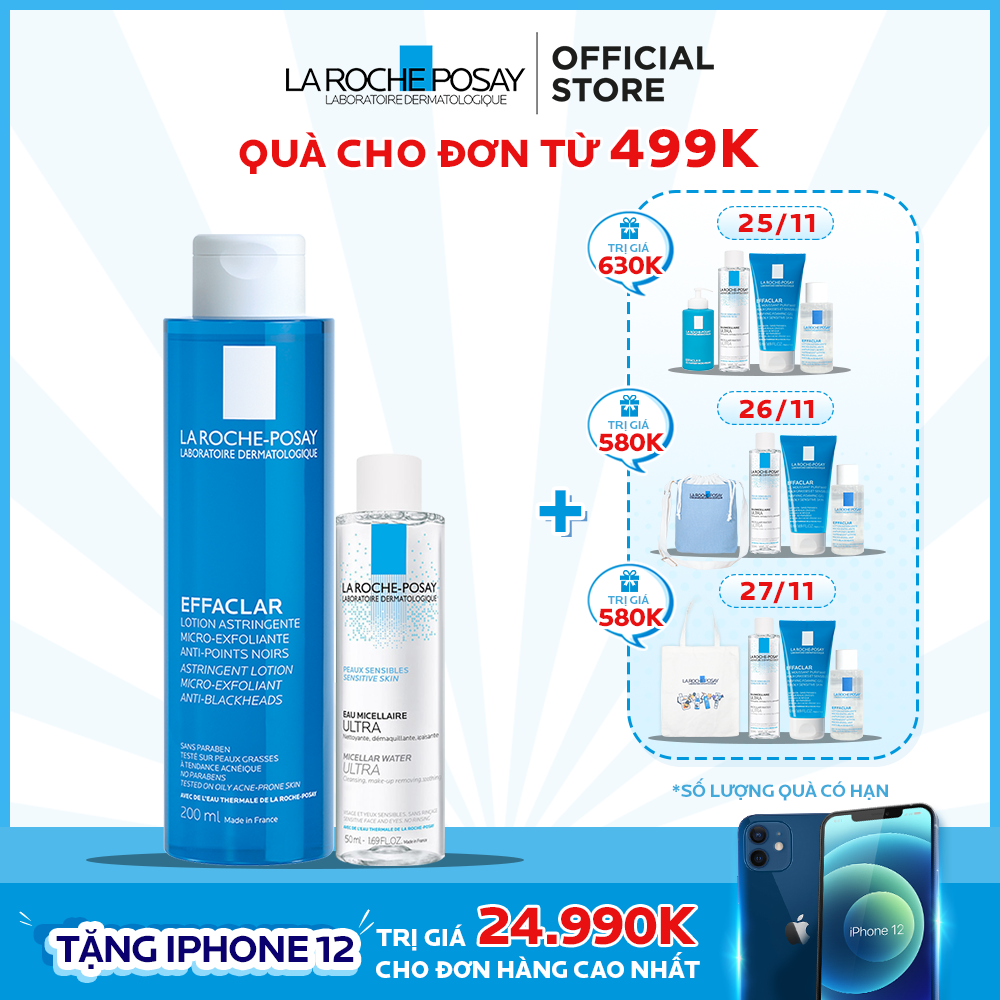 Bộ sản phẩm nước cân bằng giúp se khít lỗ chân lông và làm sạch sâu La Roche-Posay Effaclar Toner 200ml