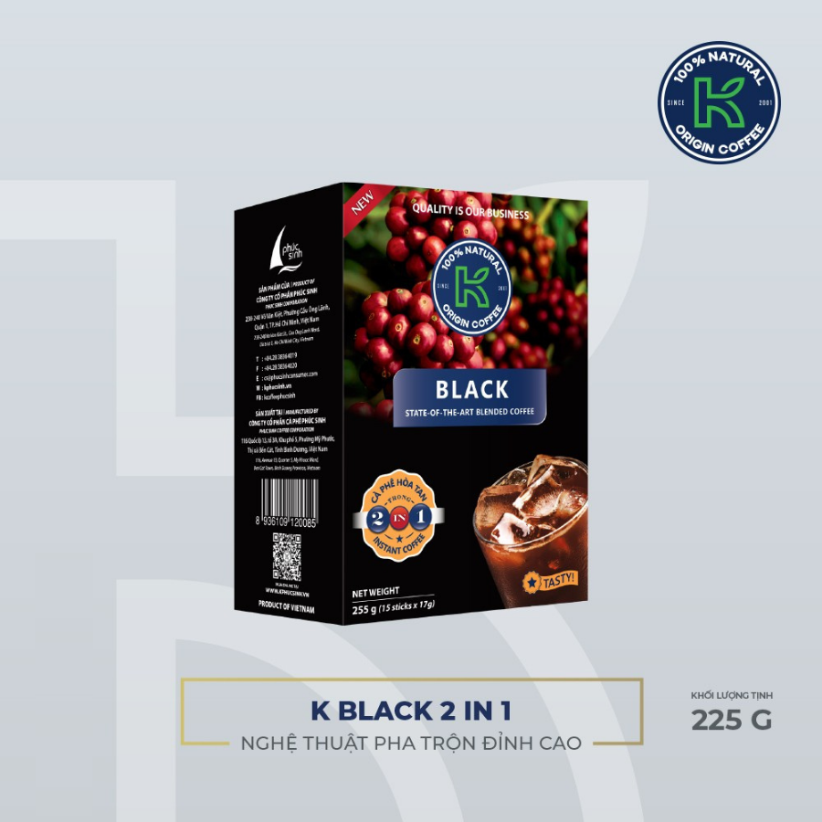 Cà Phê Hòa Tan K Coffee Black 2in1 (255g / Hộp)