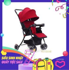Xe nôi đẩy cho em bé model 2018 (Đỏ Đô) + Tặng kèm đệm lót, chiếu cói