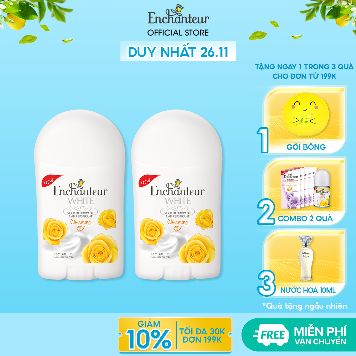 Combo 2 Sáp Khử Mùi Trắng Da Enchanteur Charming 40g/chai