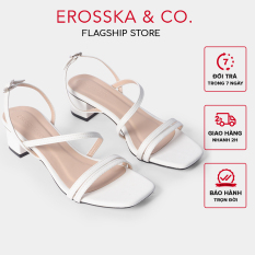 Giày sandal cao gót Erosska thời trang mũi vuông quai ngang phối dây mảnh cao 3cm màu trắng – EB031