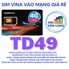 Sim 4G Vinaphone TD49 có ngay 100GB tốc độ cao trong tháng, không giới hạn dung lượng sử dụng trong ngày