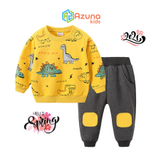 Bộ nỉ bé trai AZUNA WELLKIDS bộ nỉ dài tay cho bé họa tiết khủng long hàng nhập khẩu