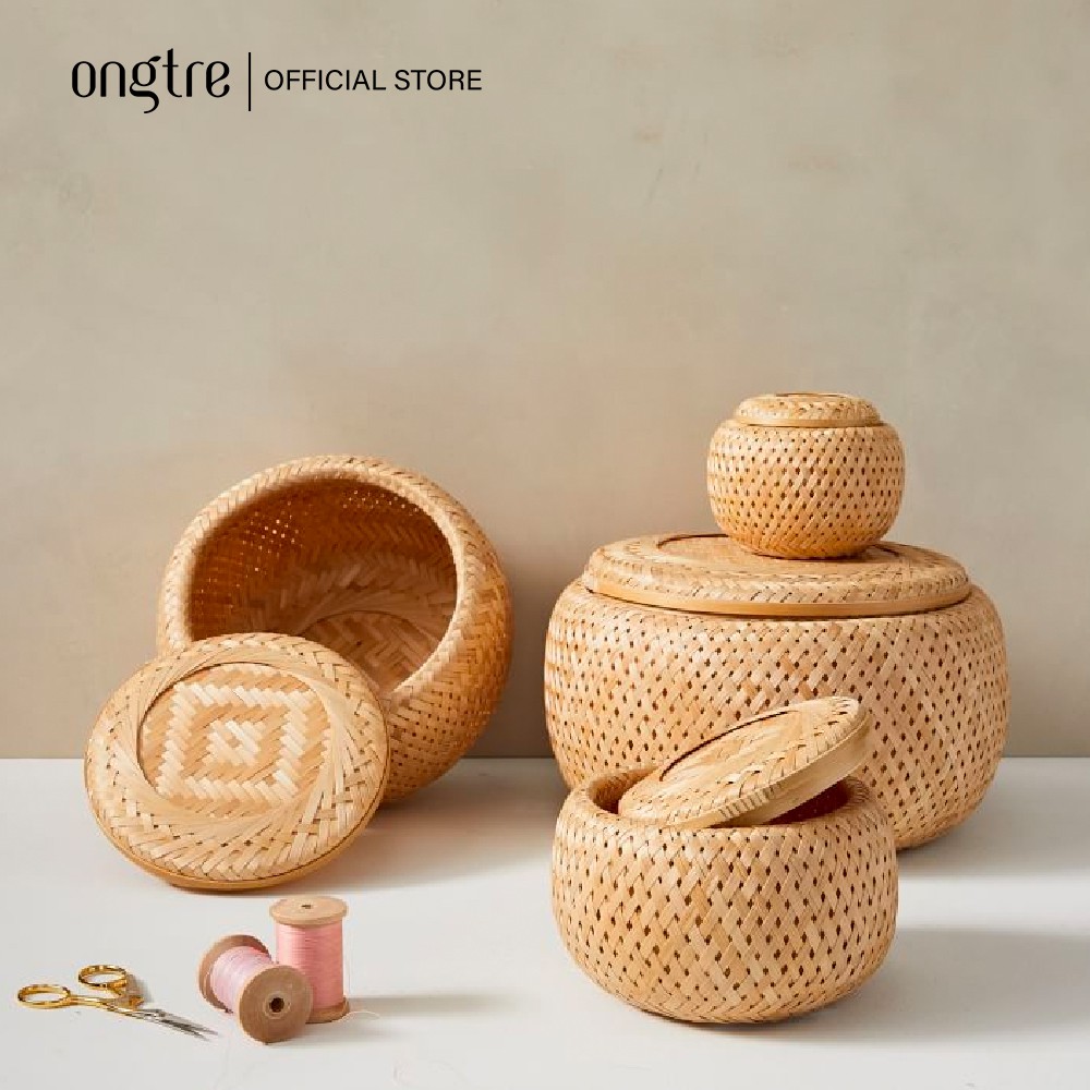 Hộp tre đan 2 lớp, có nắp đậy, đựng đồ, trang trí | ongtre® (Vietnam)