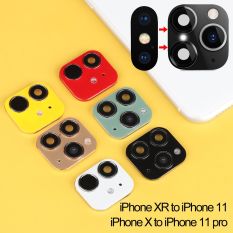 PRETEND Nâng cấp điện thoại Thủy tinh Bảo vệ màn hình Hỗ trợ đèn flash Nhãn dán ống kính máy ảnh giả Vỏ bọc Giây thay đổi cho iPhone XR X đến iPhone 11 Pro Max