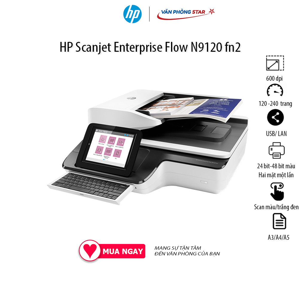 Máy quyét A3 HP Scanjet Enterprise Flow N9120 fn2, scan hai mặt, tốc Độ Scan 120 ppm/240 ipm, độ phân...