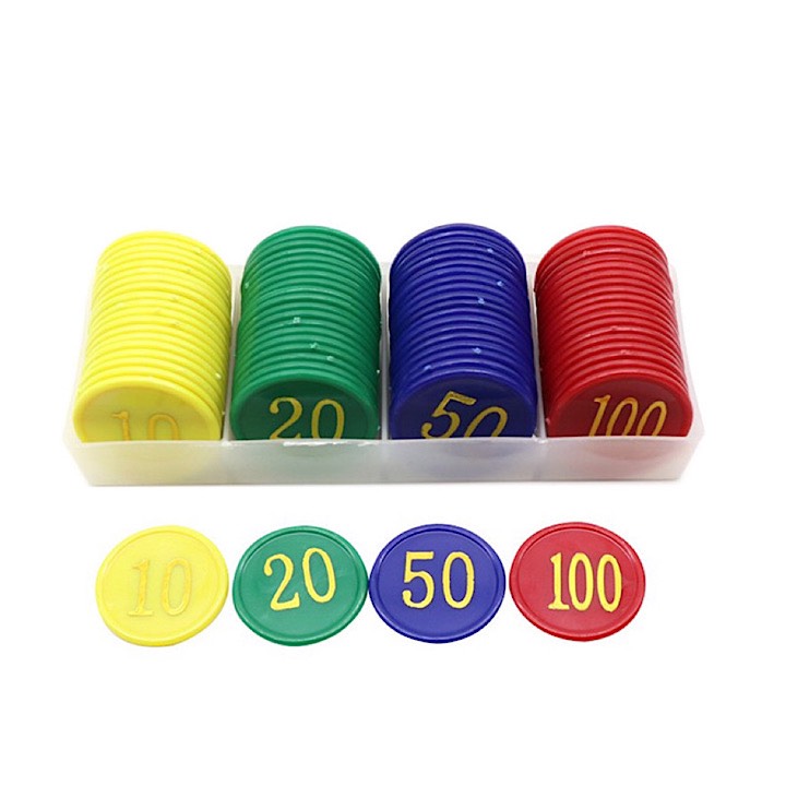 Bộ Đồ Chơi 100 Đồng Xu Nhựa Chip Poker Số Viền Hoa Văn Nhiều Màu Cao Cấp M1211