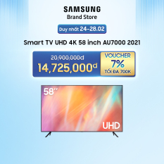[VOUCHER 7% GIẢM TỐI ĐA 700K] [TRẢ GÓP 0%] Smart TV Samsung UHD 4K 58 inch AU7000 2021 | Giao quà sau Tết