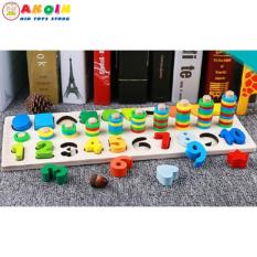 Đồ chơi giáo dục bảng số cọc đếm và hình khối đa năng 3in1 – Motessori cho bé
