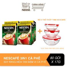 [Tặng bộ 3 thố thuỷ tinh Nescafé] Combo 4 hộp Nescafé 3in1 cà phê rang xay hòa tan đậm vị cà phê (Hộp 20 gói x 17g)