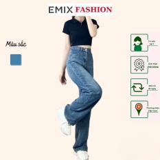 Quần jean nữ trơn cơ bản EMIX (màu xanh), dáng suông, dài 100cm, cạp cao tôn dáng, chất đẹp không bai màu 9002