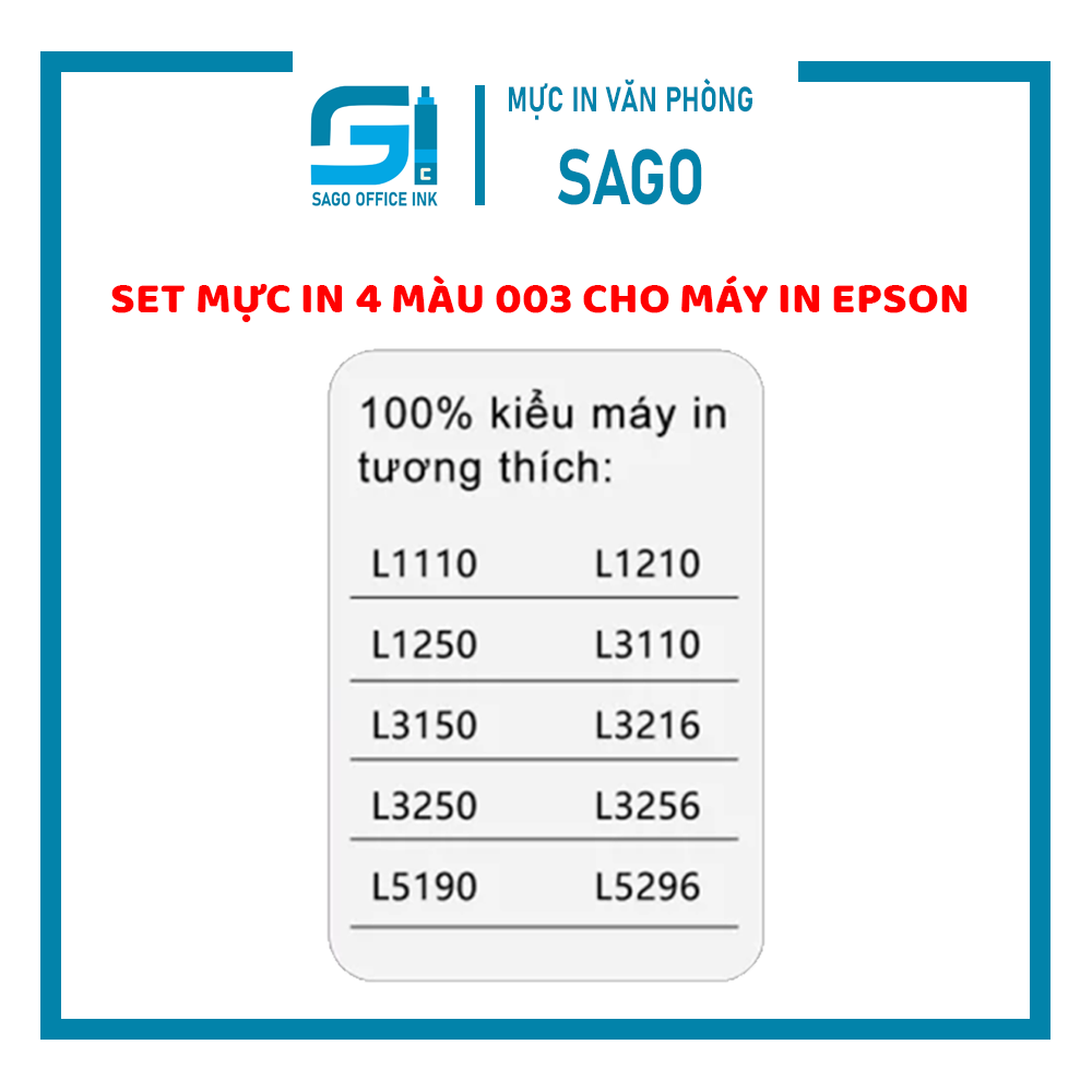 Set mực in đa năng4 màu 003 cho máy in Epson L1110/L1210/L1250/L3150/L4150 - Nhập khẩu bởi Mực in VP Sago