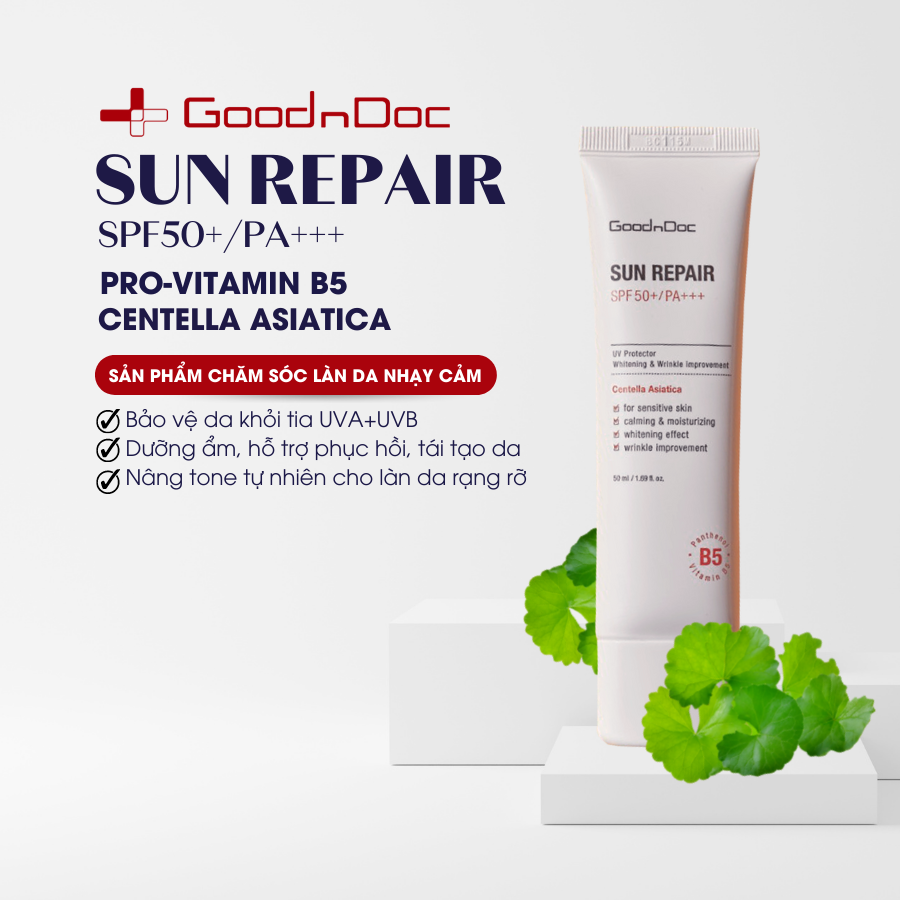 Kem chống nắng GoodnDoc Sun Repair SPF50+ PA+++ [50ml] dưỡng ẩm, phục hồi da