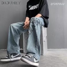 *5 DaDuHey American Street Jeans Men’s Autumn Loose Straight Pants Fashion Brand Retro Fried Street Washed Casual Pants
