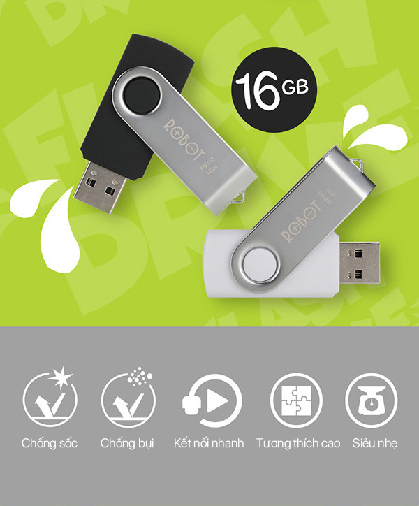 [Bảo Hành 12 Tháng] Thiết bị lưu trữ USB 8GB/16GB ROBOT RF108/116 Flash Drive đầu kim loại siêu nhẹ kết...