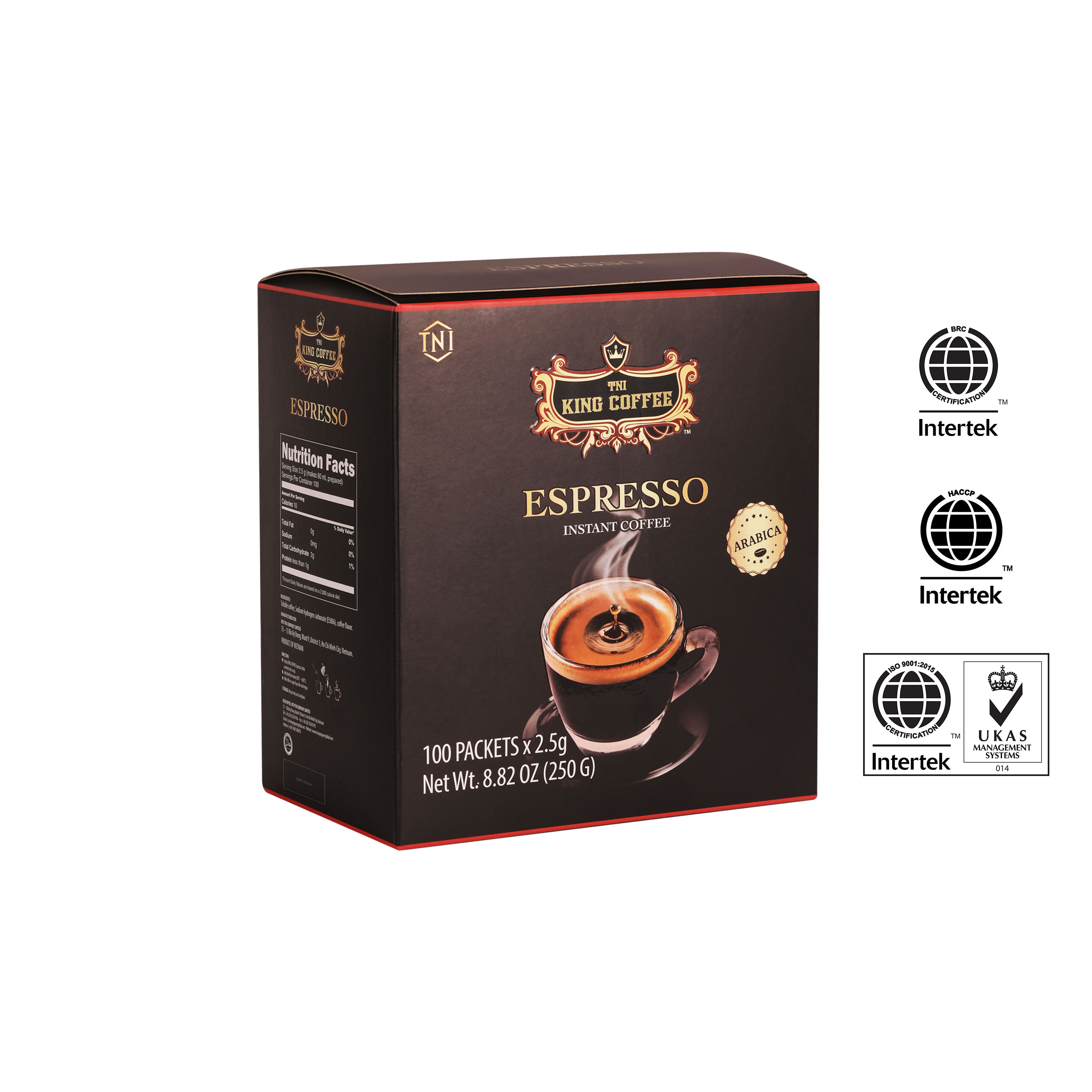 Cà Phê Đen Hòa Tan Espresso KING COFFEE - Hộp 100 gói x 2.5g - Arabica café hòa tan đậm...