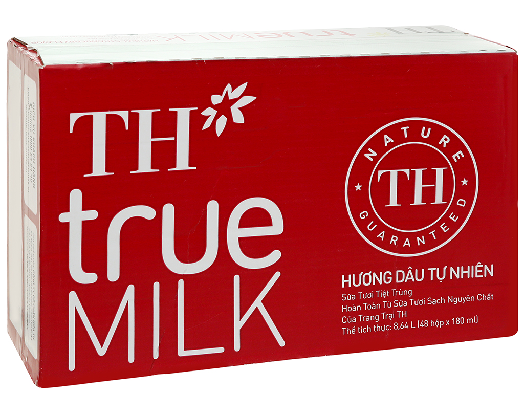[Siêu thị VinMart] - Thùng 48 hộp sữa tươi tiệt trùng TH True Milk hương Dâu 180ml