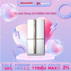 [Miễn phí giao + lắp][Voucher Upto 4 triệu][Trả góp 0%] Tủ lạnh Sharp SJ-FX680V-WH 605 lít I Inverter I Khử mùi Nano Bạc – Đồng