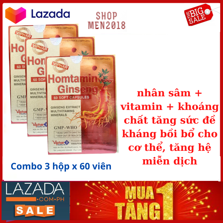 Combo 3 hộp HOMFAMIN GINSENG NHÂM SÂM – Tăng Cường Bồi Bổ Sức Khỏe- Hộp 60 Viên