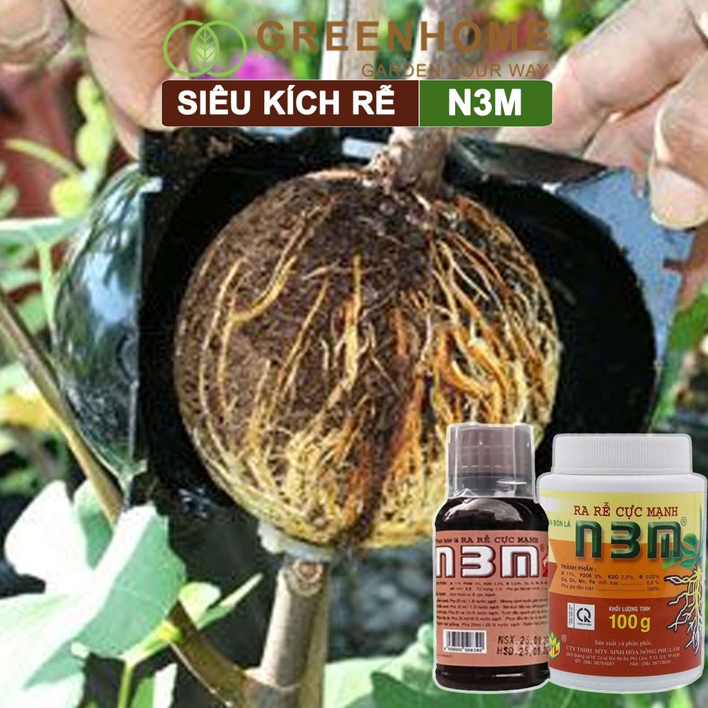Chế phẩm kích rễ N3M, chai 100ml, siêu ra rễ, giâm, chiết cành, ngâm hạt giống |Greenhome