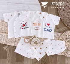 Đồ Bộ thun lạnh ngắn tay trắng in hình siêu đẹp size sơ sinh đến 9 tháng