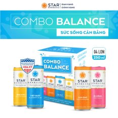 Combo 4 lon trà STAR KOMBUCHA mix vị – Balance Pack (250ml/lon) – Trà lên men vi sinh chứa probiotics giúp bảo vệ sức khoẻ, thanh lọc toàn diện, tăng đề kháng dùng cho mọi lứa tuổi, Chứng Nhận FDA tiêu chuẩn Mỹ