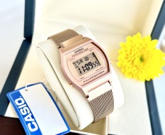 Casio B640WMR-5ADF dây đeo kim loại phiên bản dây lưới được phối tone màu vàng hồng thời trang trẻ trung