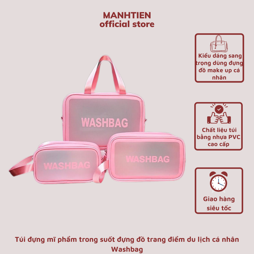 Túi đựng mĩ phẩm trong suốt đựng đồ trang điểm du lịch cá nhân Washbag trong suốt chống thấm nước thời trang Kiểu Hàn Quốc 2021 – DTM Store