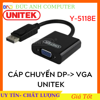 Cáp chuyển đổi Displayport sang VGA UNITEK Y-5118E-Hãng Phân Phối , Bảo Hành 12 Tháng, 1 Đổi 1 Displayport To Vga, Dp To Vga