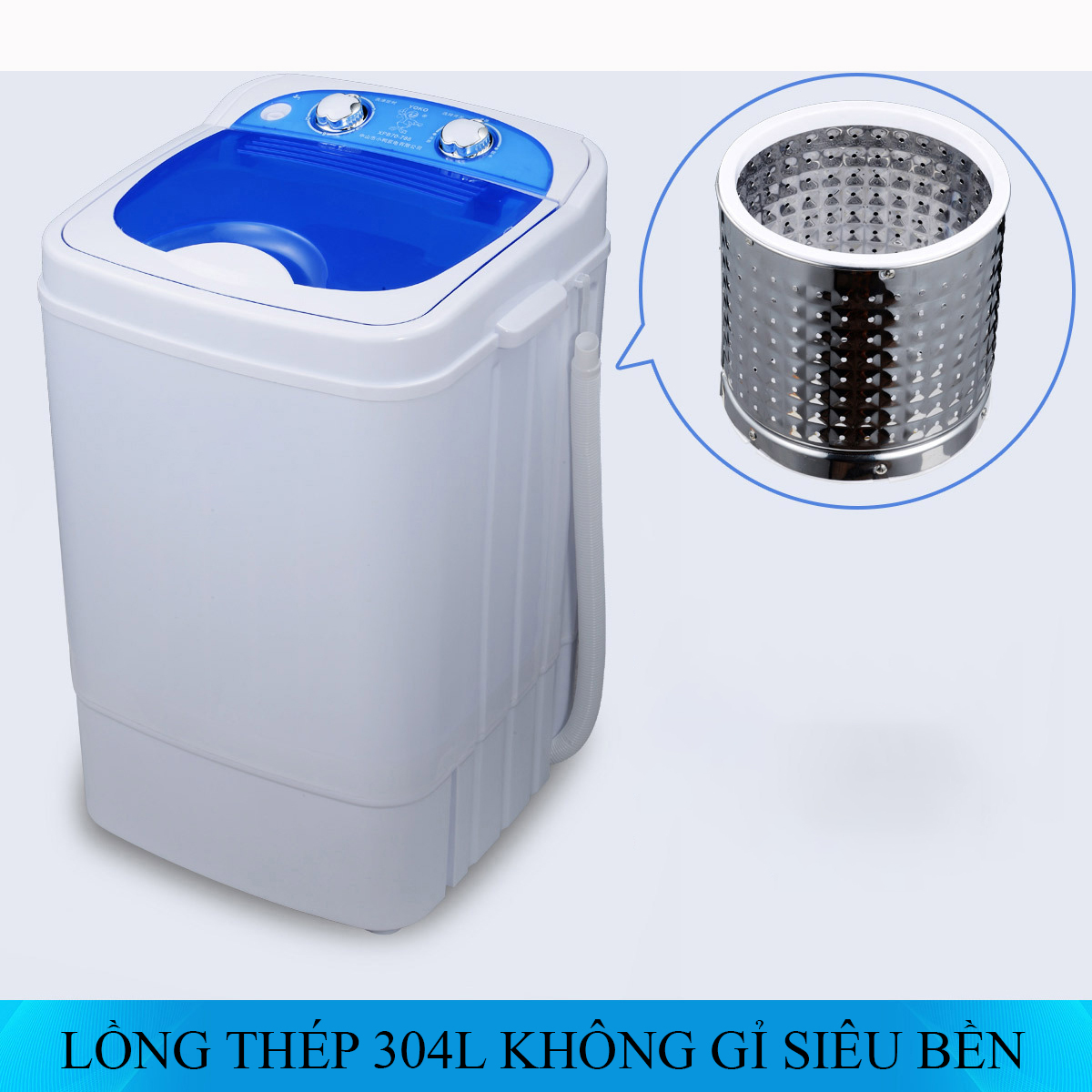 Máy giặt mini 7kg thùng đơn nắp trên bán tự động giặt UV diệt khuẩn, giặt nhanh sạch không tốn...