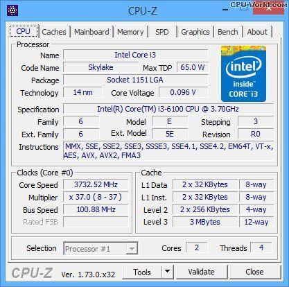 CPU INTEL I3-6100 3.70GHZ Socket 1151 ( KHÔNG KÈM FAN )