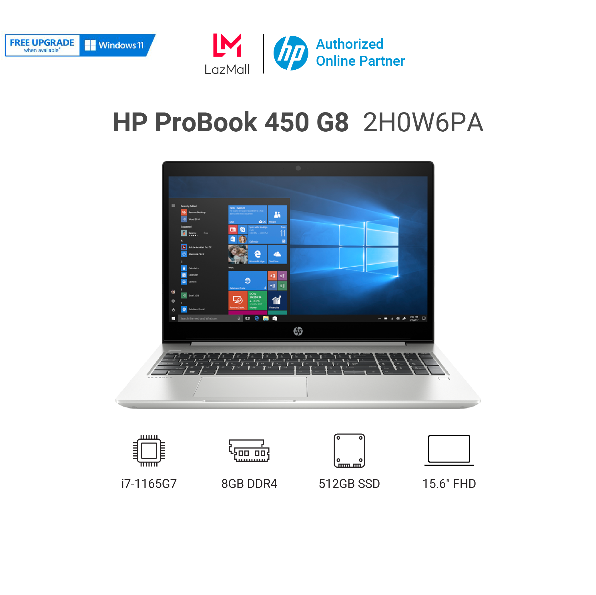 [Voucher 1.5 Triệu cho đơn 7 triệu]Laptop HP ProBook 450 G8 2H0W6PA i7-1165G7 | 8GB RAM | 512GB SSD | VGA MX450 2GB | 15.6′ FHD | Win 10
