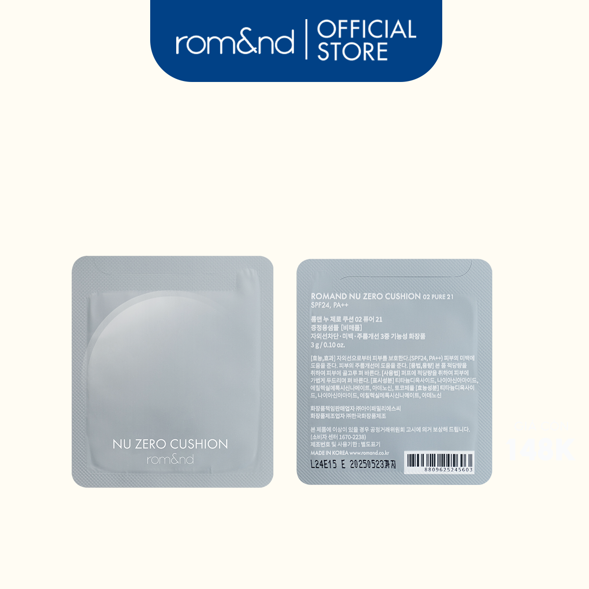 [HB GIFT] [Rom&nd] Sample Romand Nu Zero Cushion SPF24/PA++ #02 Pure 21