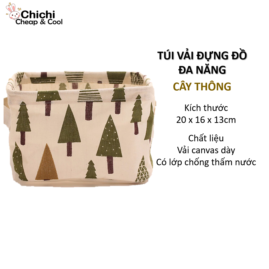 Giỏ vải vuông mini đựng đồ đa năng đựng mỹ phẩm đồ trang điểm cá nhân vải canvas ChiChi TV02