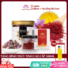 Combo Kingdom saffron nhụy hoa nghệ tây và nụ hồng khô Iran thượng hạng (1 hộp saffron 1g + 1 hộp nụ hoa hồng khô 50g)