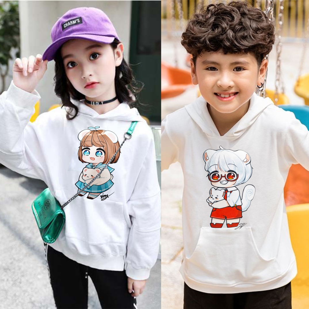 Áo Hoodie in hình Hero Team màu trắng chất nỉ mềm mịn dành cho bé trai bé gái cực chất