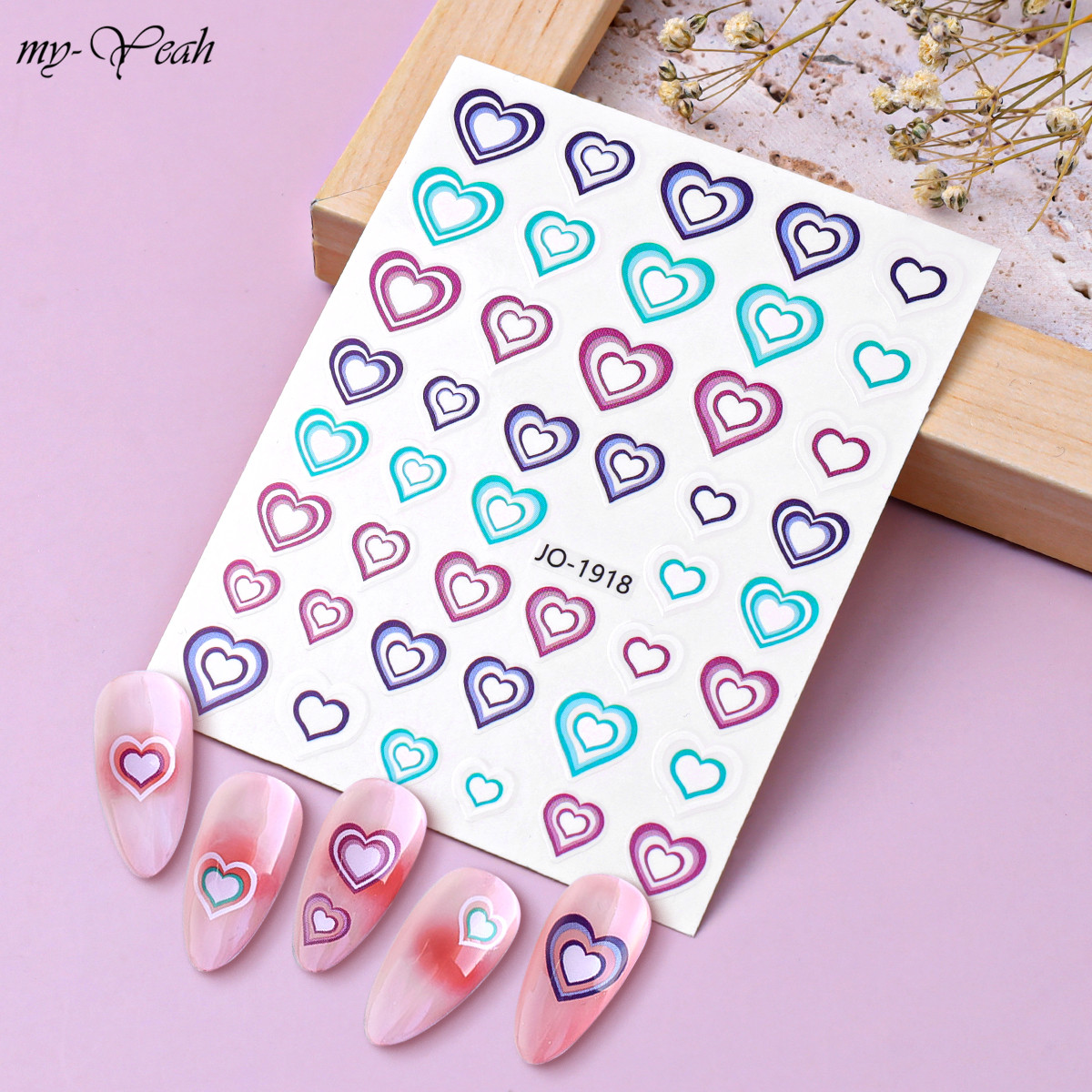 myyeah Gradient Love Heart Nail Sticker French Tip Blooming Colourful Love Heart Self-Keo Nail Decal Trang trí móng tay