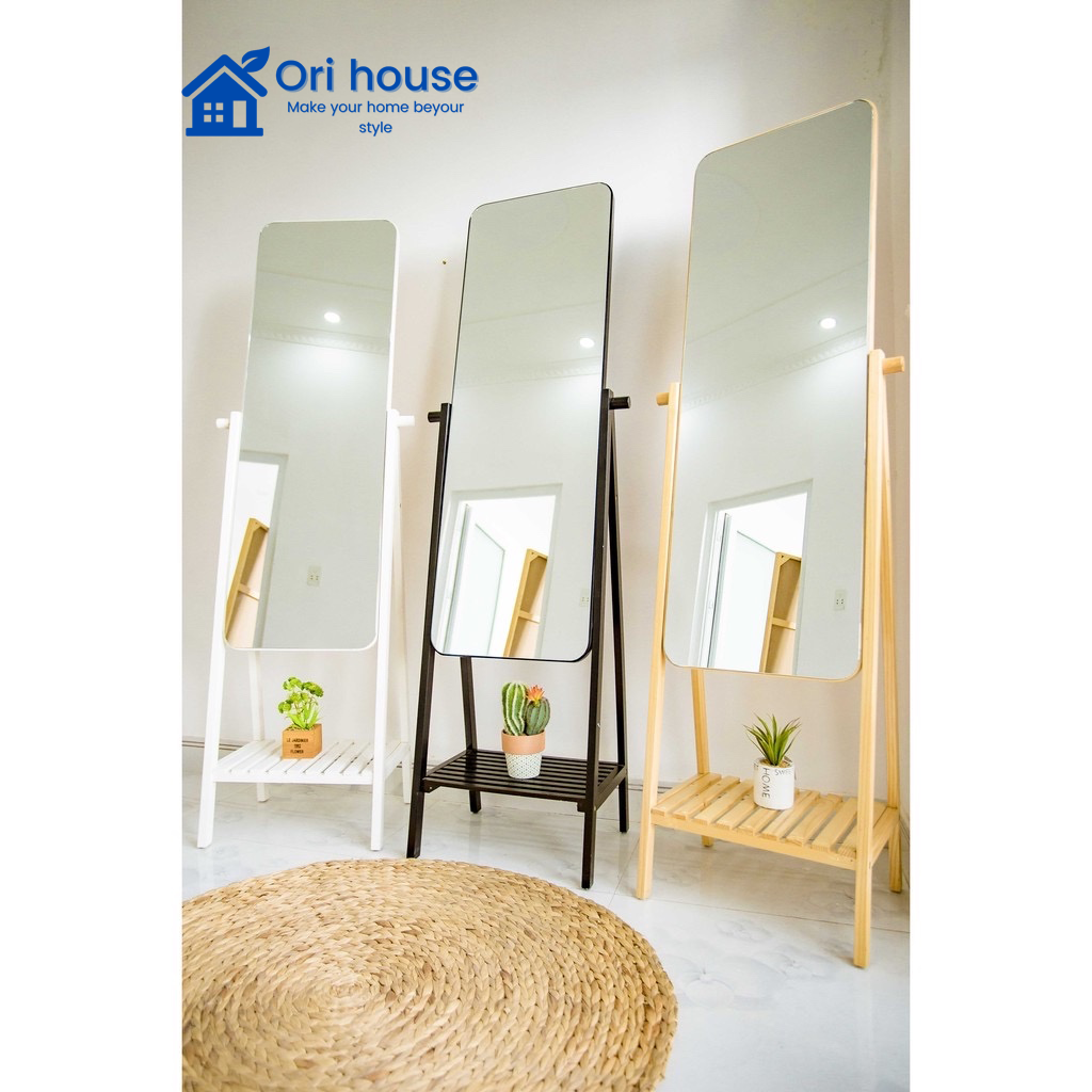 Gương soi toàn thân tràn viền khung gỗ Hàn Quốc sắc nét ba màu tùy chọn