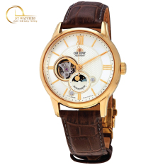 Đồng hồ Nam Orient Sun & Moon Gen 4 RA-AS0004S10B Mặt trắng, Vỏ màu vàng gold, dây da, kính shapphire – Máy cơ tự động