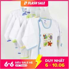 Bộ 5 áo sơ sinh dài tay Bosini màu trắng cúc lệch cho bé từ 0-12 tháng