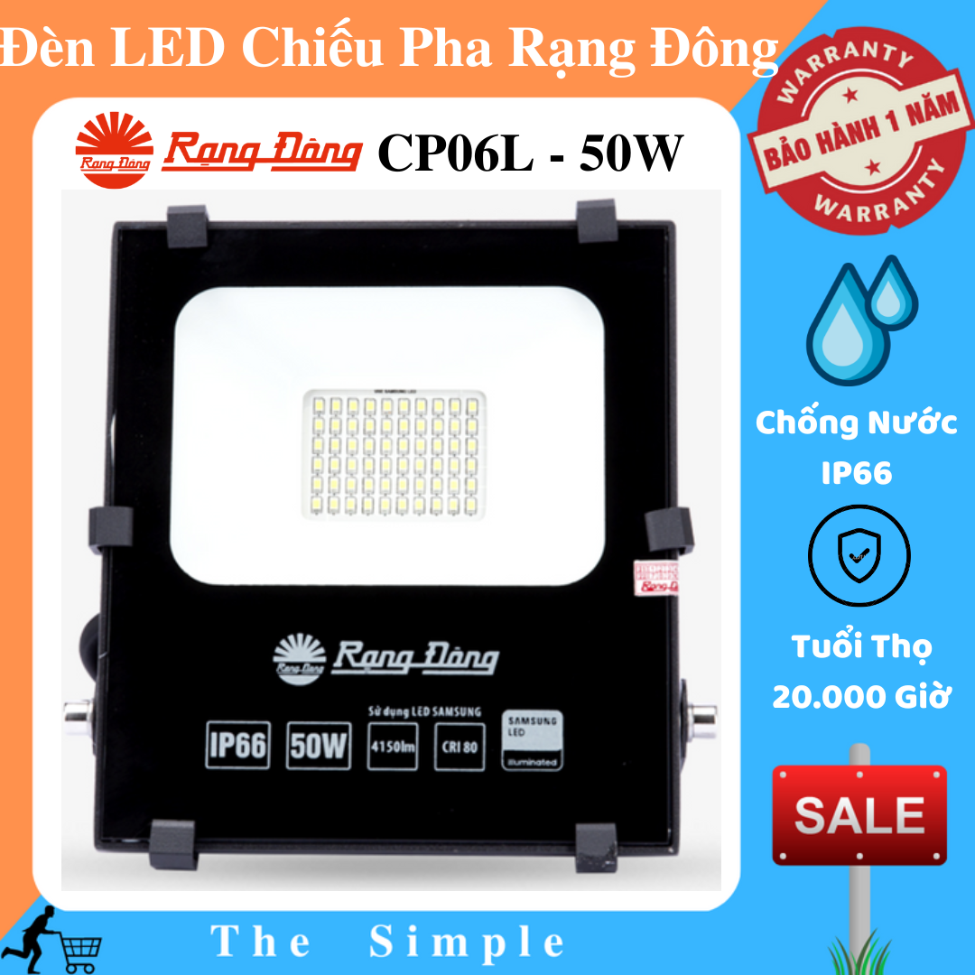 Đèn Pha LED 50W Rạng Đông CP06L - 50W - Đèn LED Chống Nước IP66, Chống Sét - Dễ Dàng...