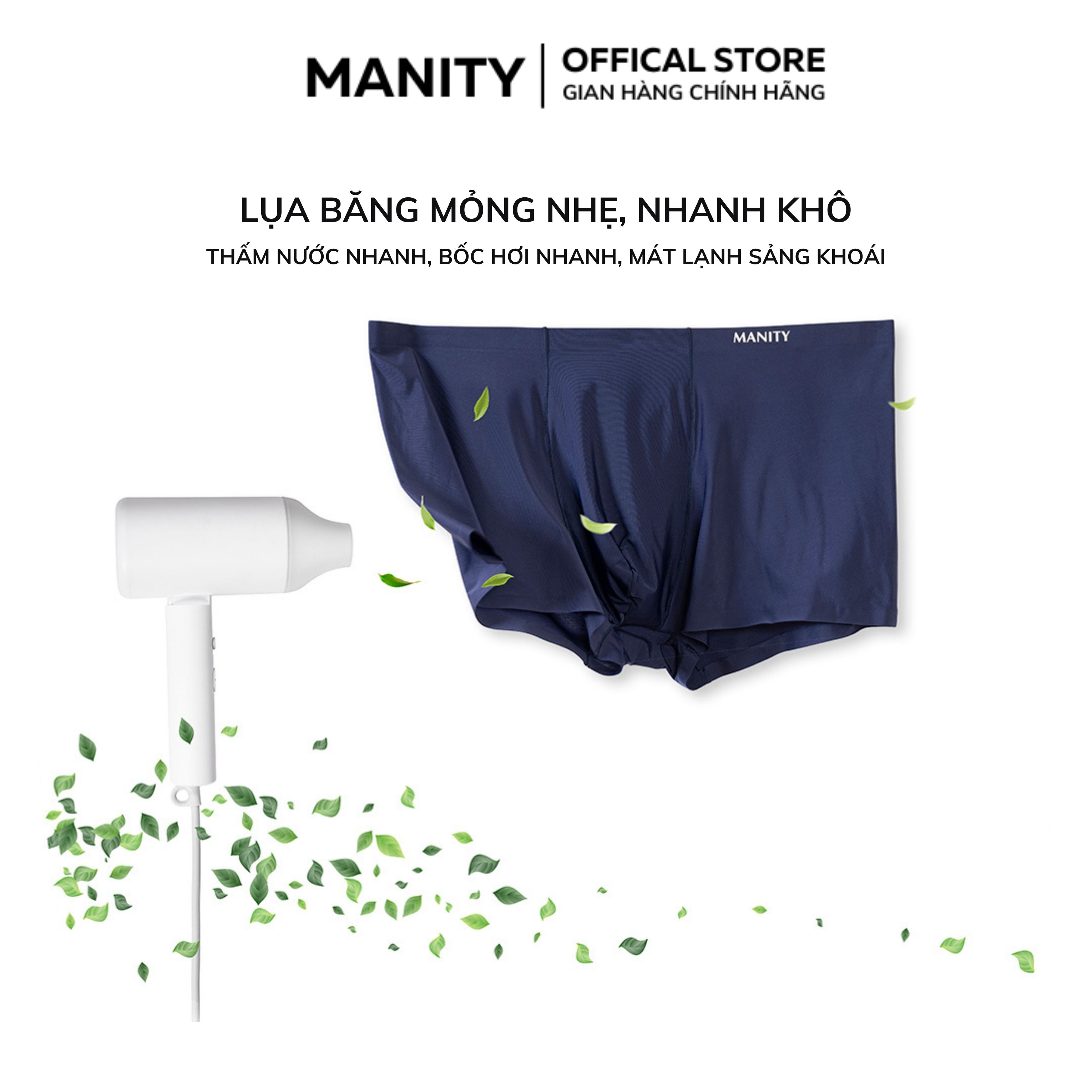 Quần sịp nam MANITY chính hãng vải lụa băng cao cấp mềm mịn co giãn kháng khuẩn khử mùi QSM001