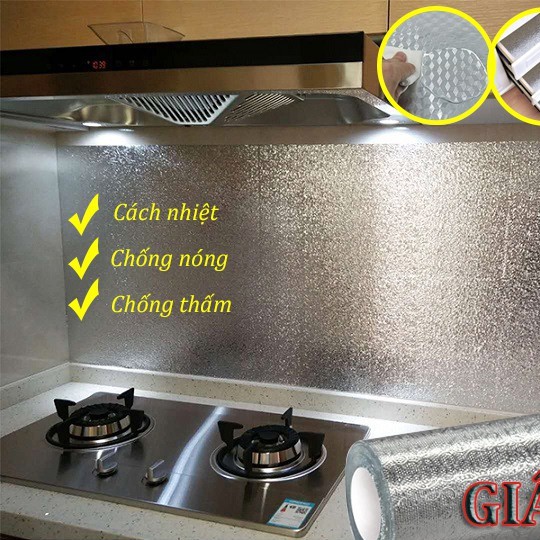 (KHỔ LỚN 9MX60CM) Cuộn decal bạc trang nhôm giấy dán bếp cao cấp chống dầu mỡ, cách nhiệt có keo...