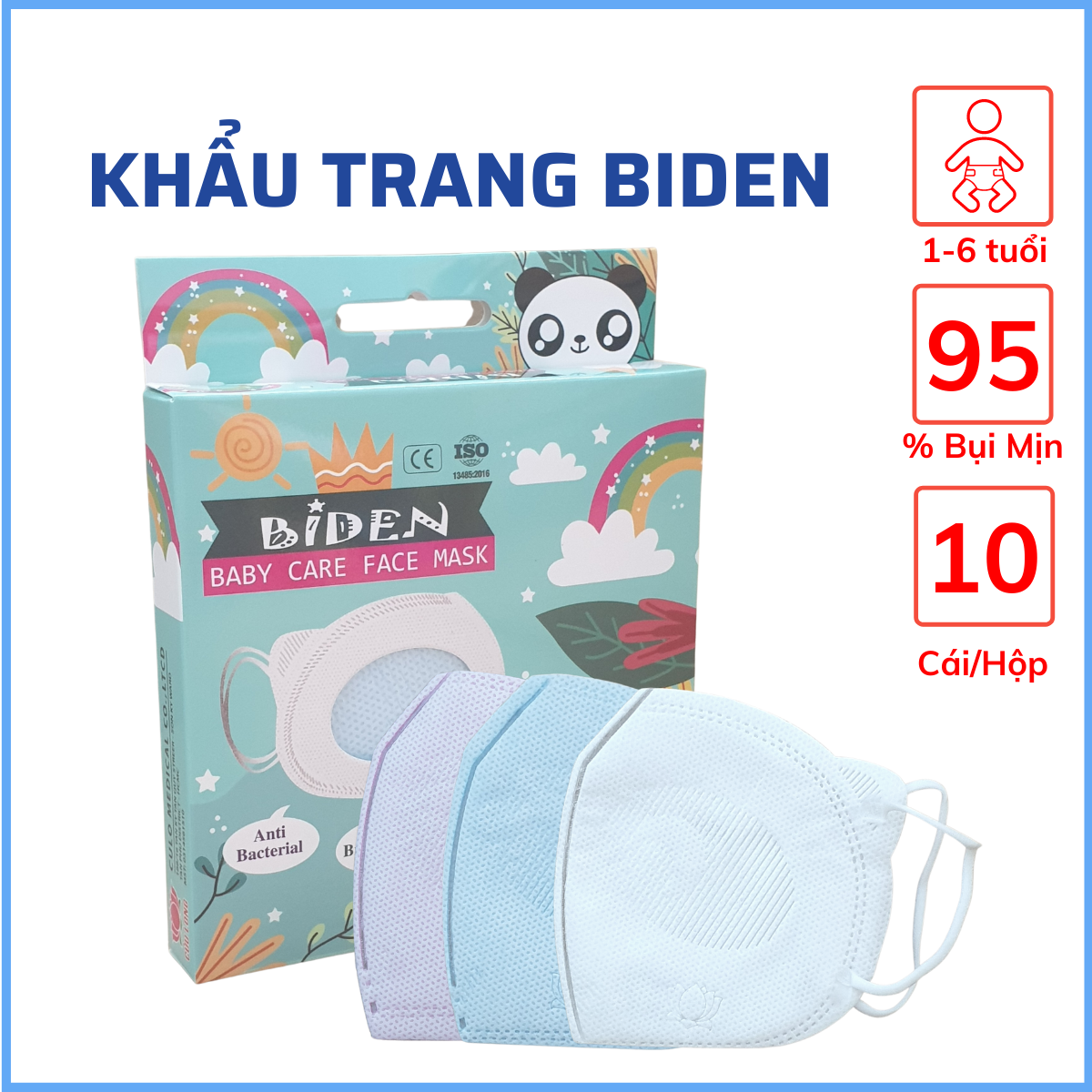 Khẩu trang y tế em bé hình gấu Biden chính hãng Cửu Long Face Mask ( Hộp 10 cái )